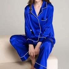 Valentine's Day Limited High-End Fashion Satin Silk Women's Pajama Set Long Sleeve Button-Down Sleepwear XS-3XL Comfortable Warm Loungewear - 英維 - 查看 2