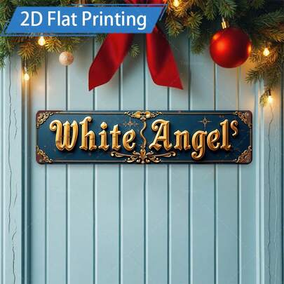 2D Flat, [Christmas Decorations] 2D FLAT 1pc Metal Sign, 4x16inch Vintage Style White Angels Metal Sign 2D Flat Print Christmas Holiday Door Wall Art Decorative Plaque For Home Entryway Wall Art Aluminum Painting Ideal For Home, Living Room, Bedroom