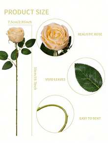 MEHELANY 3支装香槟色仿真玫瑰花，长茎，逼真丝绸玫瑰花，适合春夏装饰，可用于母亲节、房间装饰、花瓶插花、家居/婚礼餐桌摆饰、DIY插花、花环或拱门装饰。 - 香檳色 - 查看 6