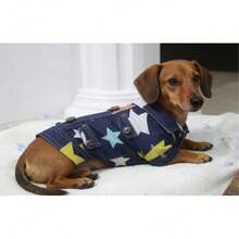 1pc Pet Clothes, Star Denim Effect Shirt, Colorful Star Denim Effect, Casual Stylish Fashion, Personalized, Suitable For Medium/Small Dogs Like Teddy, Poodle, Corgi, Dachshund, Anti-Shedding, Unique Design - Blue - View 5