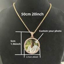 (Customized Product) Customized Small Circular Photo Frame For Boys, Customized Photo Pendant With Full Diamond  Copper Jewelry, Customized Unique Necklace - 彩色 - 查看 2