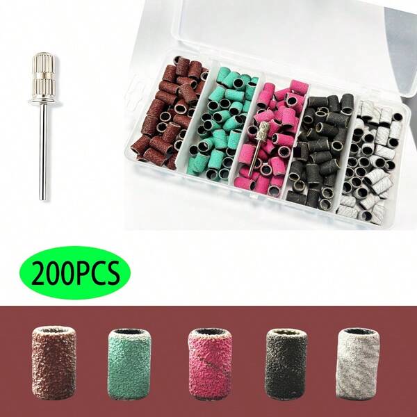 Nail Drill Bits Sanding Bands For Nail Drill, Sanding Band With Storage Box,Include 200 Superfine Grinding Wheel Sand Bands And 1 Pieces Mandrel For Most Size 3/32" Nail Drill