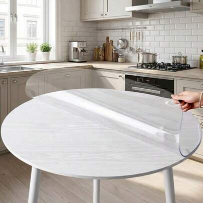 Clear PVC Table Cover For Round Tables, Waterproof, Oil & Heat Resistant, Soft Flexible Glass-Like Mat For Desk & Furniture Protection