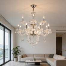 Lustre Candelabro De Vidro Com Cristal 12 Braços - Transparente - Visão 2