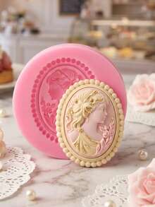 1 pieza/2 piezas Molde de fondant con marco retro, molde de silicona con cabeza de diosa de cabello largo y rosa, para manualidades de chocolate, decoración de pasteles y pudines, proyectos de joyería y arcilla polimérica - Rosa - Ver 10