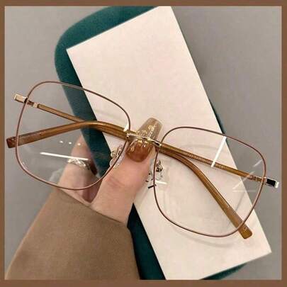 1pc Large Square Non-Prescription Glasses Frame, Latest Design, Suitable For Parties & Casual Outings, Korean Style Face Slimming Minimalist Frame Glasses Accessories For Women