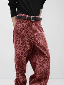 Quần jean nam dáng suông rộng, họa tiết da báo Mỹ, phong cách retro đường phố, phù hợp mọi mùa. - Đỏ - Xem 5