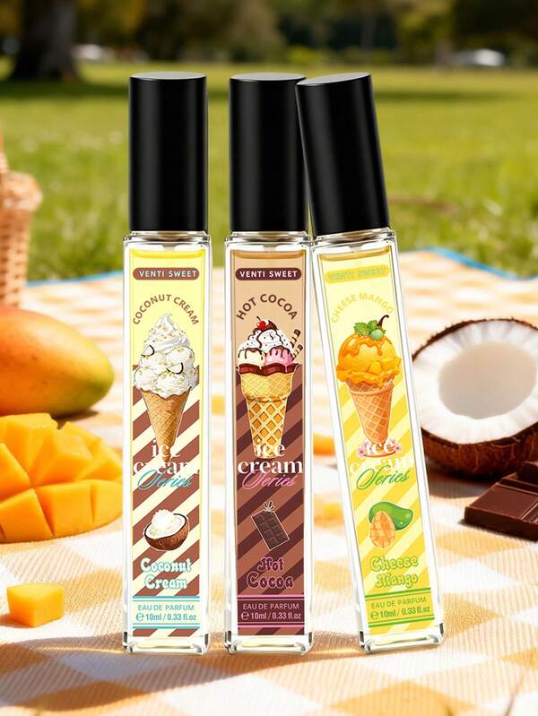 3 Bottles 10ml Coconut Ice Cream Fragrance Room Spray, Includes Chocolate Coconut And Mango Scents. Multi-Layer Mist Suitable For Indoor/Outdoor Air Purification, Provides Long-Lasting Natural Fresh And Charming Effect. Ideal As Travel Essential, Christmas Gift, Wedding, Graduation, Back To School, Valentine's Day Gift, Ramadan