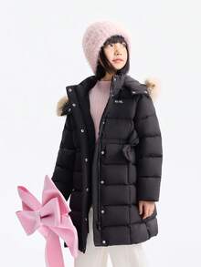 Annil [Extremely Cold Down Jacket]Children's Girls' Long-Sleeved Down Coat With Winter Collar And Hood, Thick Style, Warmth-Resistant Coat - Black - View 3