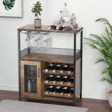 Mueble Bar de Vino 3 Niveles con Estante para Copas y Almacenamiento Multifuncional para Sala y Comedor - Marrón - Ver 3