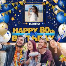 Custom Happy 80th Birthday Decorations Banner - 80 Years Old Birthday Decorations Backdrop For Women Men Boys Girls - Personalization Happy 80th Birthday Party Decorations Supplies - Navy Blue - 樣式 1 - 查看 4