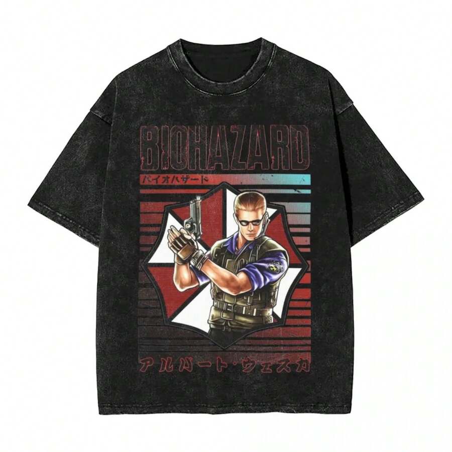 Washed T Shirt Albert Wesker Resident Evils Hip Hop Novelty T-Shirts Harajuku Streetwear Printed Tops For Men Women Tee Shirt - màu đen - Xem 1