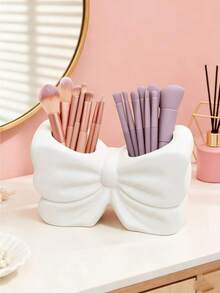 1pc Cute Bow-Shaped Pen Holder - Desktop Makeup Brush And Office Supply Organizer, Elegant Makeup Brush Storage, Creative Decor Gift Suitable For Girls, Students And Women - Multicolor - View 11