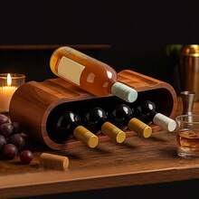 Wooden Wine Rack 8 Bottle Holder Wood Wooden Stackable Storage Display Shelf - Brown - View 5