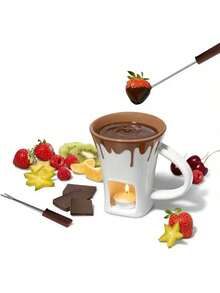1 Set Ceramic Chocolate Cheese Fondue Set, Includes Mug - With Ceramic Bowl Stand, Ideal For Valentine's Day, Parties And Family Gatherings - No Stove Needed, Easy-To-Clean Surface, Perfect Gift For Cheese, Chocolate And Dessert Lovers, Modern Kitchen Utensil, Elegant Plates And Dishes, Butter Warmer, Essential For Home Cooking - Multicolor - View 15
