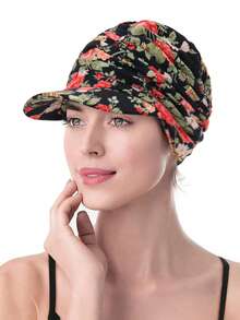 1pc Elegant Retro Printed Newsboy Cap Style Muslim Women Headscarf, Versatile Casual Sun Protection Head Wrap - Color - View 1