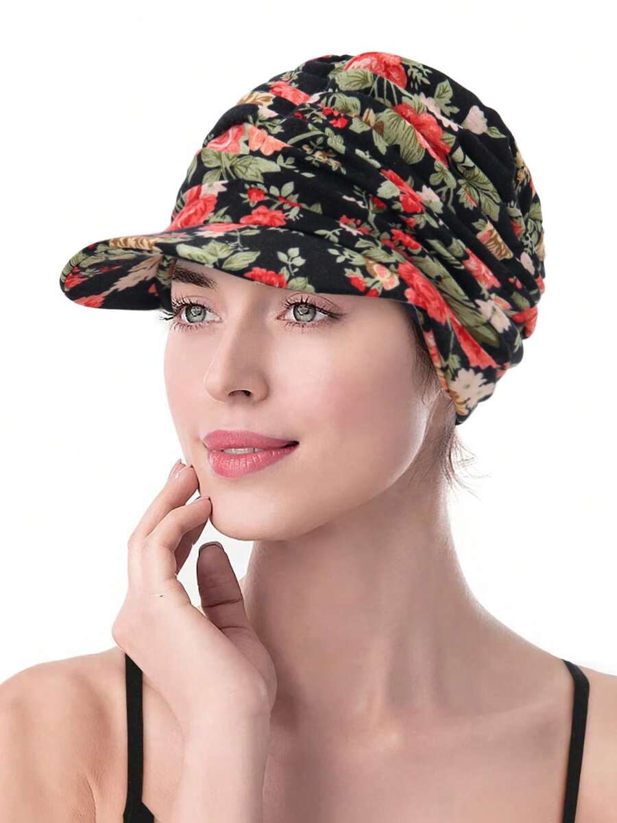 1pc Elegant Retro Printed Newsboy Cap Style Muslim Women Headscarf, Versatile Casual Sun Protection Head Wrap - Color - View 1
