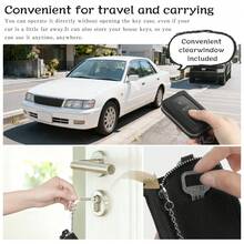 Soporte de llaves inteligente de moda y multifuncional, unisex, con diseño de letras en relieve, ventana transparente, cierre con cremallera, compatible con llaves inteligentes, incluye mosquetón, estilo lindo, adecuado para el trabajo y la escuela - Azul - Ver 7