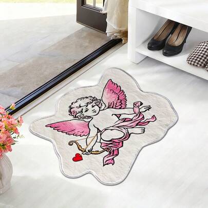 1件北欧风格天使印花装饰地毯/浴室垫/卧室地毯/宠物垫，柔软舒适，PVC底背防滑可水洗加厚绒毛地毯，为家居装饰带来好运