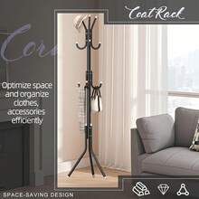 12-Hook Freestanding Coat Rack - Metal Hall Tree Organizer For Hats, Jackets, Bags, And Purses - Black - View 5