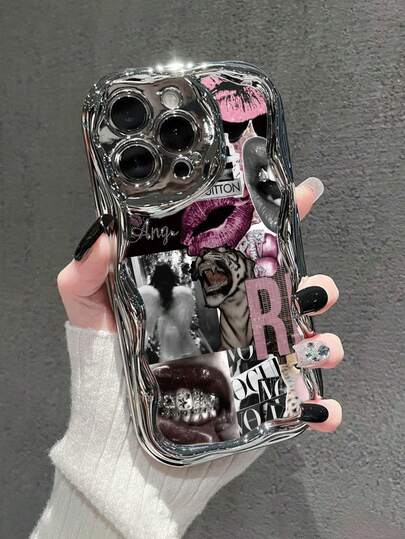 Lips Lip Patchwork Painted Electroplated Cream Texture Painted Soft Case Compatible With IP17/IP17PROMAX/Iphone16//Iphone16pro/Iphone16promax/Iphone15/ XR /7p8p/P12promax/P13promax/P14PROMAX /P13/P14/P11/P12/P14 Women Soft Anti-Fall XS/S/XSMAX/78GES2, Cute & Fashionable Thick Phone Case Cover