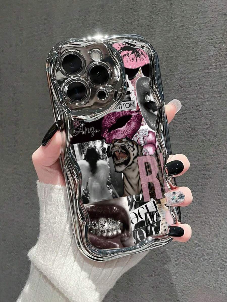 Lips Lip Patchwork Painted Electroplated Cream Texture Painted Soft Case Compatible With IP17/IP17PROMAX/Iphone16//Iphone16pro/Iphone16promax/Iphone15/ XR /7p8p/P12promax/P13promax/P14PROMAX /P13/P14/P11/P12/P14 Women Soft Anti-Fall XS/S/XSMAX/78GES2, Cute & Fashionable Thick Phone Case Cover - Multicolor - View 1