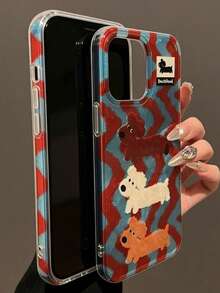 Dog 1pc Cute Cartoon Dachshund Patchwork Design Simple TPU Protective Phone Case, Suitable Compatible With Iphone11/12/13/14/15/16/17/PROMAX - Multicolor - View 2
