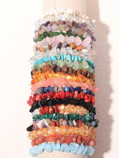 1/5/10条随机款式时尚瑜伽能量半宝石手链，8毫米天然石英弹力手链，男女通用友谊饰品礼物