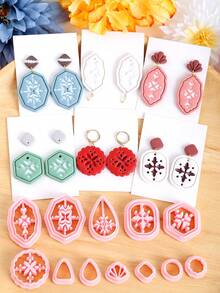 Geometric Flower Polymer Clay Cutter Kits, Boho Elegant Flower Shape Polymer Clay Cutters For DIY Earring Jewelry Making, High-Precision Plastic Crafting Molds Sets - Pink Clay Cutters - View 5