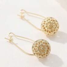 1 Pair Classic Elegant Style Gold Hollow Ball Pendant Earrings, Graceful & Refined Jewelry For Women, Suitable For Various Occasions, Perfect Gift For Birthday And Holidays - Gold - View 2