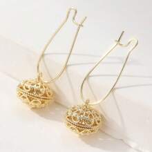 1 Pair Classic Elegant Style Gold Hollow Ball Pendant Earrings, Graceful & Refined Jewelry For Women, Suitable For Various Occasions, Perfect Gift For Birthday And Holidays - Gold - View 8