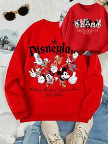 1pc Disney Mickey Mouse & His Pals Vibrant Disneyland "Where Dreams Come True" Gathering Print Tween Girls Retro Sweatshirt, Soft & Versatile, Perfect For Park Visits & Casual Outings - Đỏ - Xem 1