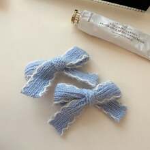 2个装女士可爱针织蝴蝶结发夹，刘海夹，马尾夹，甜美女孩发饰 - 彩色 - 查看 5