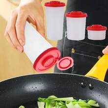 1/3pcs Moisture-Proof Salt And Pepper Shaker Containers With Red Lids, Sealed Plastic Seasoning Jars Dispenser - Red - View 1