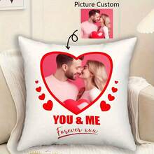 1pc Double-Sided Printed Rose & Heart Shape Customized Text/Photo Throw Pillow Cover, Soft Plush Fabric, Washable Zipper Design, Suitable For Valentine's Day, Anniversary, Wedding Gift (Inner Cushion Not Included), Romantic Personalized Pillow, Modern Style, No Power Required - LOVE - View 3