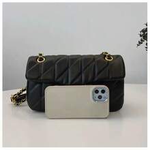 New Embroidered Diamond Grid Shoulder Crossbody Chain Small Square Bag - trắng - Xem 3