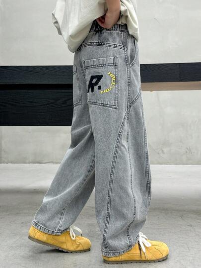 Pantalones vaqueros de mezclilla casuales de corte holgado para niños, aptos para uso diario, escuela y actividades al aire libre, primavera