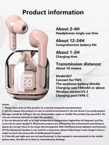 New Transparent Touch Control Low Latency TWS Wireless Earbuds With Silicone Protective Case & Lanyard Strap, Suitable For Sports, Office, Gaming, USB-C Charging, 5.3 Semi-In-Ear Wireless Sports Earphones With Extra-Long Battery Life (Earbuds With Silicone Case & Lanyard Included) - one-size - View 12