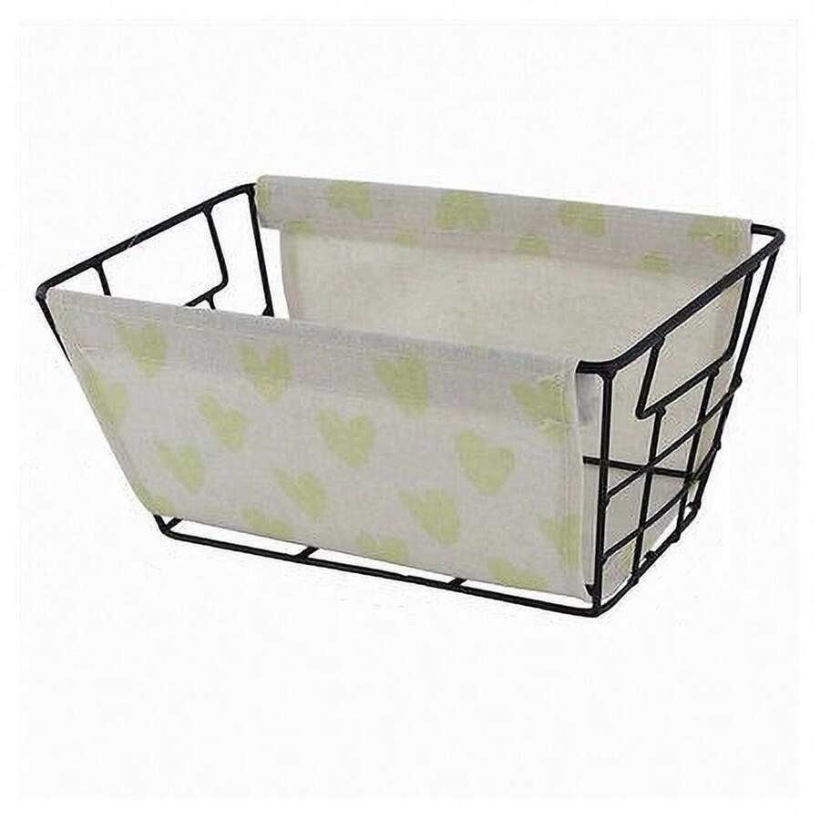 OISE ART STORE Cesto Portaoggetti In Ferro Tessuto Stampa A Cuori Galli Manici 25x15x12cm 10614 - - Multicolore - Visualizzare 1
