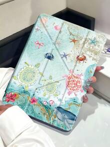 Marine Elements, Sea Turtles, Shells, Hibiscus Flowers Tablet Case Compatible With IPad Air 11-Inch M3 2025 / M2 2024, IPad Air 5th Generation 2022 , IPad (A16) 11 Inch 11th Generation 2025,Compatible With Samsung Galaxy Tab,Kindle Paperwhite 12th Gen 2024, Clear Back ,Fashion Pattern Protective Case,Automatic Sleep And Wake-Up Function, Airbag Protection, Suitable For Gifts And Office Use - Multicolor - View 2