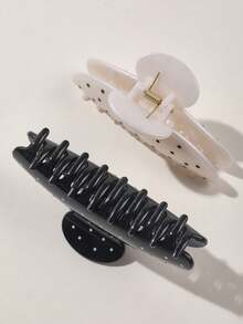 1pcs/Set Minimalist Elegant Half-Round Shiny Hair Clips, Warm Marble Pattern Hair Accessories In Lovely Pink, Ideal For Casual & Tea Party Hair Claws Claw Clips Hair Jaw Clip Hair Clamps Hair Clutch Hair Catcher Clip Fall Winter For Vacation Outfits Woman - 黑與白 - 查看 5