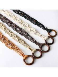 Valentine's Day ,Spring And Summer Fashion Multi-Color Bohemian Retro Style Wax Rope Handmade Wooden Circle Braided Hollow Belt With Dress Belt Summer, School Fall, Autumn, Halloween,Halloween,Belts For Women,Western Belt, Youth,Casual, Outdoor, Athletic, Vacation, Metal Chain Decorative Belt For Women, Simple Yet Versatile Dress, Fashionable Body Chain, Circular Hollow Waist Chain - 彩色 - 查看 7