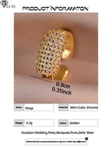 1枚优雅几何全立方氧化锆订婚戒指，女士结婚纪念日生日节日可开合戒指，铜质首饰礼品 - 金黃色 - 查看 4