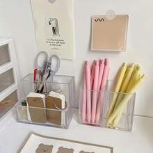 1pc 3-Compartment Acrylic Pen Holder, Perfect For Desk Organization, Suitable For Students And Office Use, As A Multi-Functional Storage Solution. - Multiple Styles - View 3