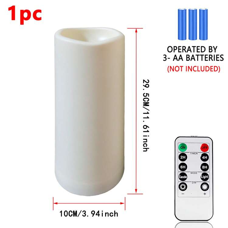 1pc Large LED Flameless Wax Candle Light [Batteries Not Included], Ribbed Pillar Electronic Candle With Remote Control And Timer, Suitable For Indoor Lanterns, Christmas And New Year Gifts, Ivory Color Decorative Candle Lamp - Ivory - View 11