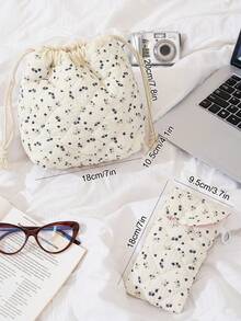 1 pieza/set Bolsa de almacenamiento de maquillaje acolchada con estampado floral, bolsa de almacenamiento portátil para gafas de niña de color azul con gancho, set de bolsas de almacenamiento de viaje de gran capacidad y estilo vintage, bolsa de almacenamiento multifuncional para bolso, bolsa de cosméticos ligera, bolsa de almacenamiento con estampado kawaii, bolsa linda para gafas de sol con cierre de hebilla, estuche para gafas, estilo INS, bolsa para gafas de mujer, regalo para el Día de San Valentín, artículo esencial para viajar, artículo esencial para dormitorio, decoración de habitación - Azul Marino - Ver 10