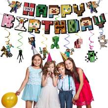 Bộ trang trí tiệc sinh nhật chủ đề xoắn ốc cho trẻ em, gồm cờ kéo, nhãn bánh và bóng bay. - Nhiều màu - Xem 6