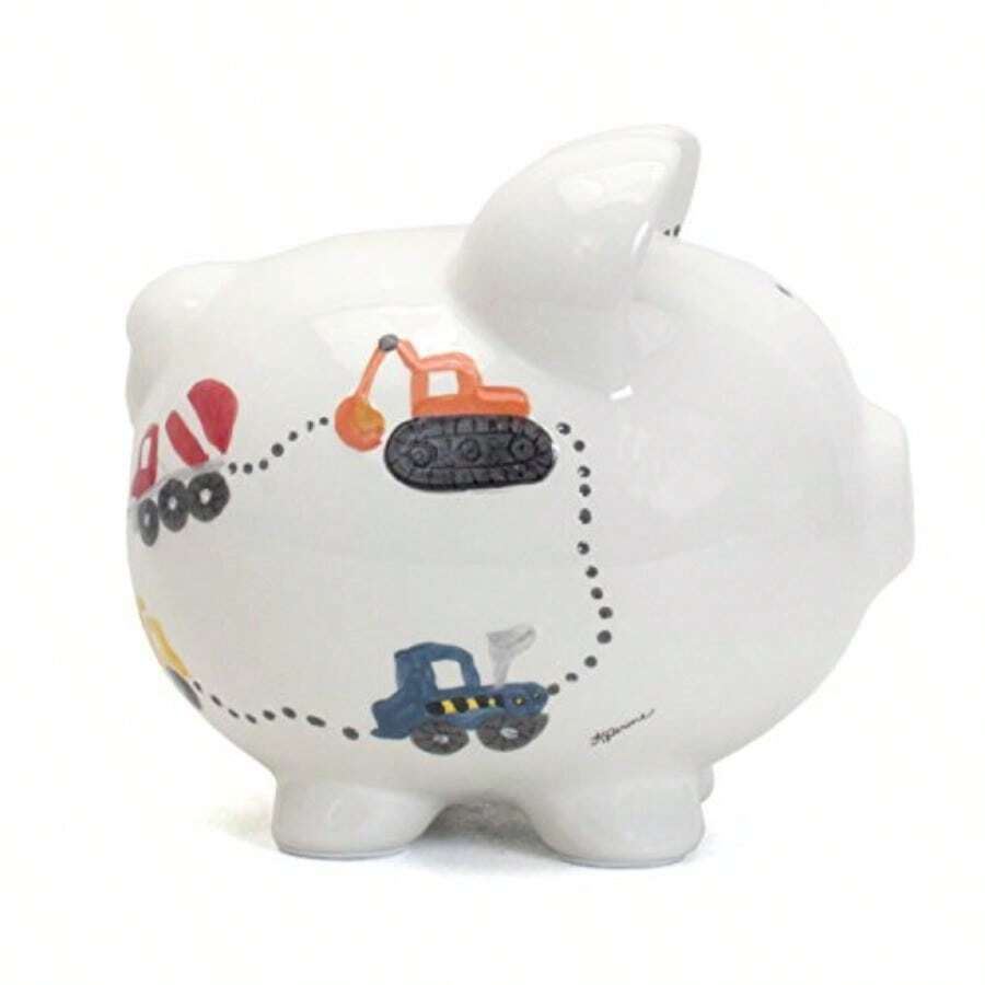 Hucha de Cerámica para Ahorro en Forma de Casa Temática de Acampada Regalo Decorativo para Niños y Adultos-B029 - Camiones de construcción de casco duro - Ver 1