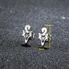 1对时尚不锈钢金色鹿头鹿角耳钉，动物造型耳环，女士简约精致首饰DIY - 黑色 - 查看 2