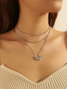 3 件套优雅别致时尚奢华闪亮彩色方晶锆石心形、蝴蝶、花瓣、圆形、方形、鱼形、海马、蜜蜂、六边形、泪珠吊坠项链套装，适合毕业典礼、派对、婚礼、新娘、伴娘、女友、生日、情人节、妇女节、感恩节、新年礼物 - 銀色 - 查看 39